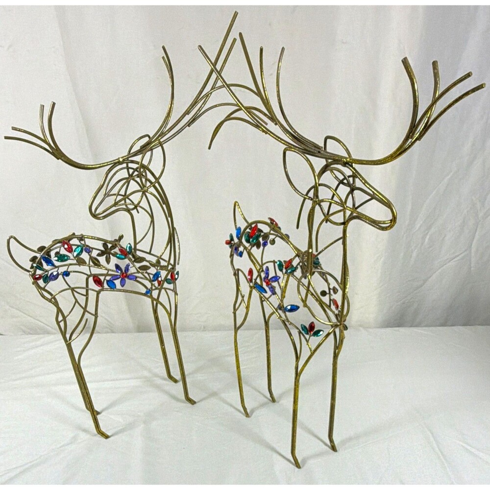 Robert Stanley Royal Palace Gold Metal Wire Jeweled Reindeer Christmas Deer Set
